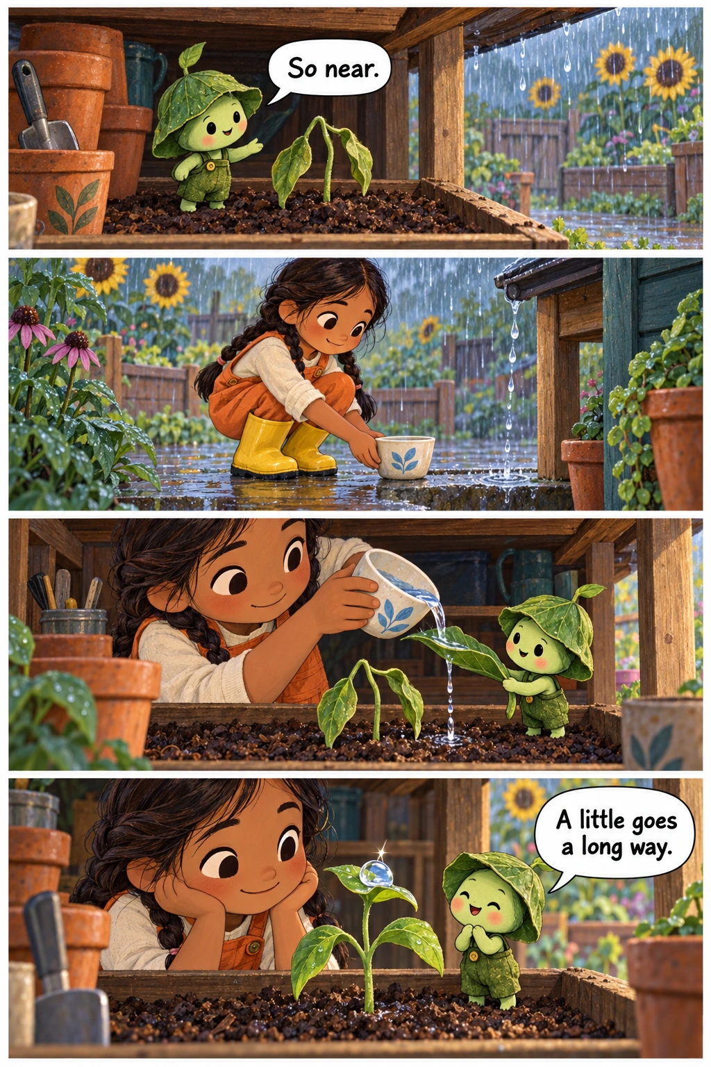 A Cup for the Rain, page 1. A full transcript follows the comic.