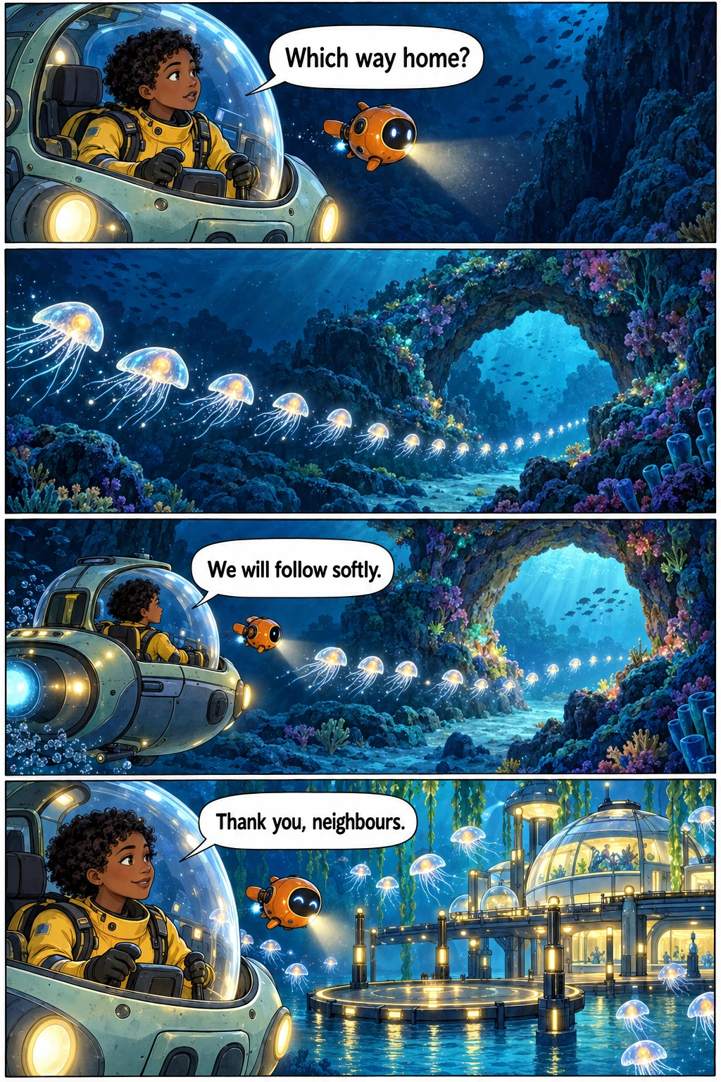 A Map of Lights, page 1. A full transcript follows the comic.