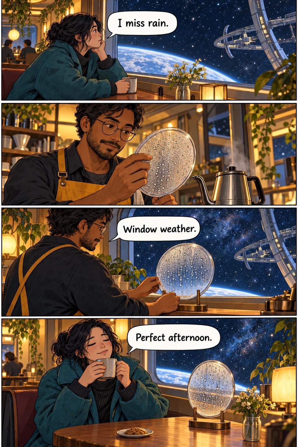 A Window for Rain, page 1. A full transcript follows the comic.