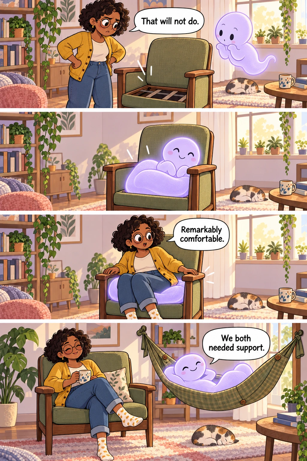 An Invisible Chair, page 1. A full transcript follows the comic.