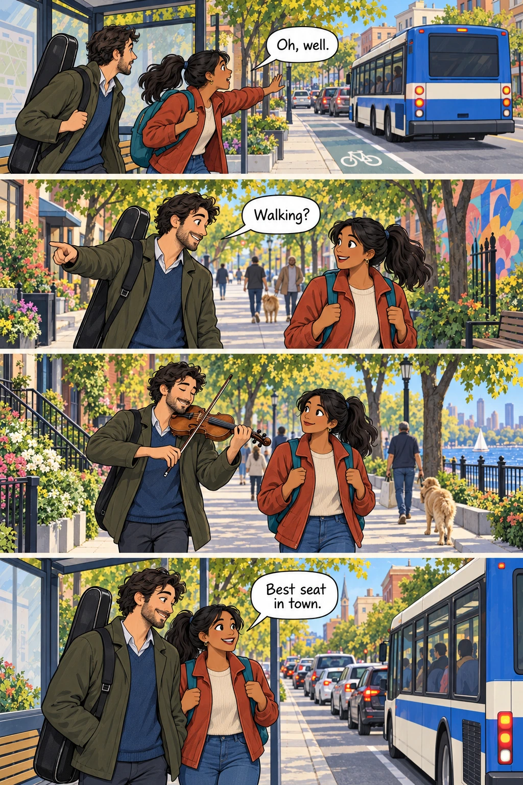 One Stop Early, page 1. A full transcript follows the comic.