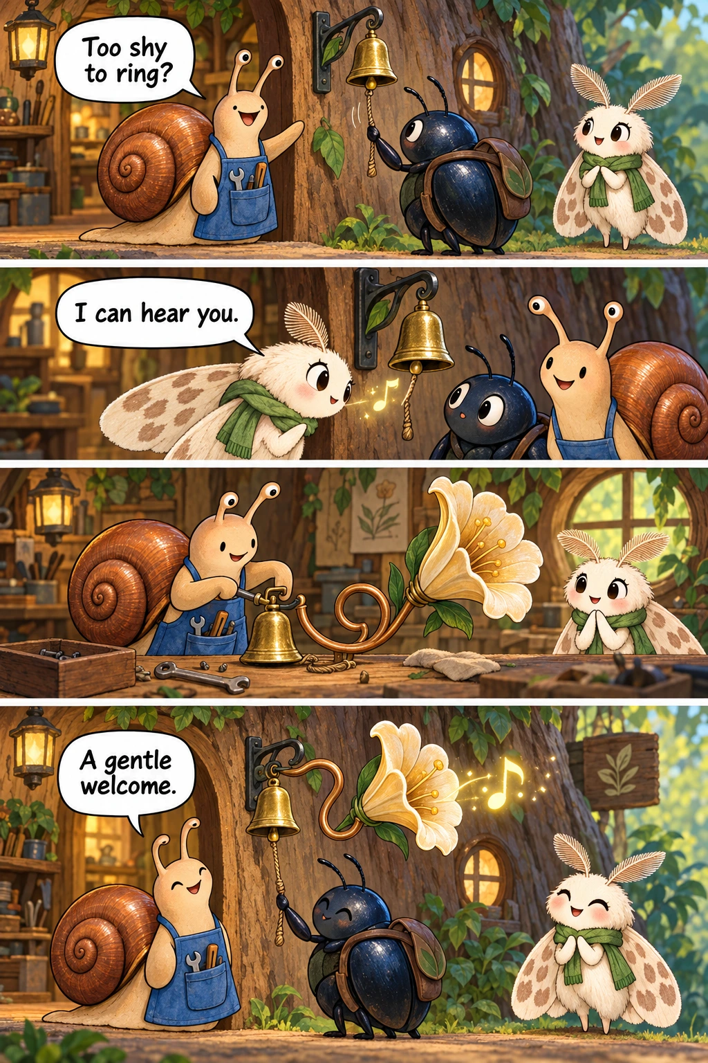 The Bell That Whispered, page 1. A full transcript follows the comic.