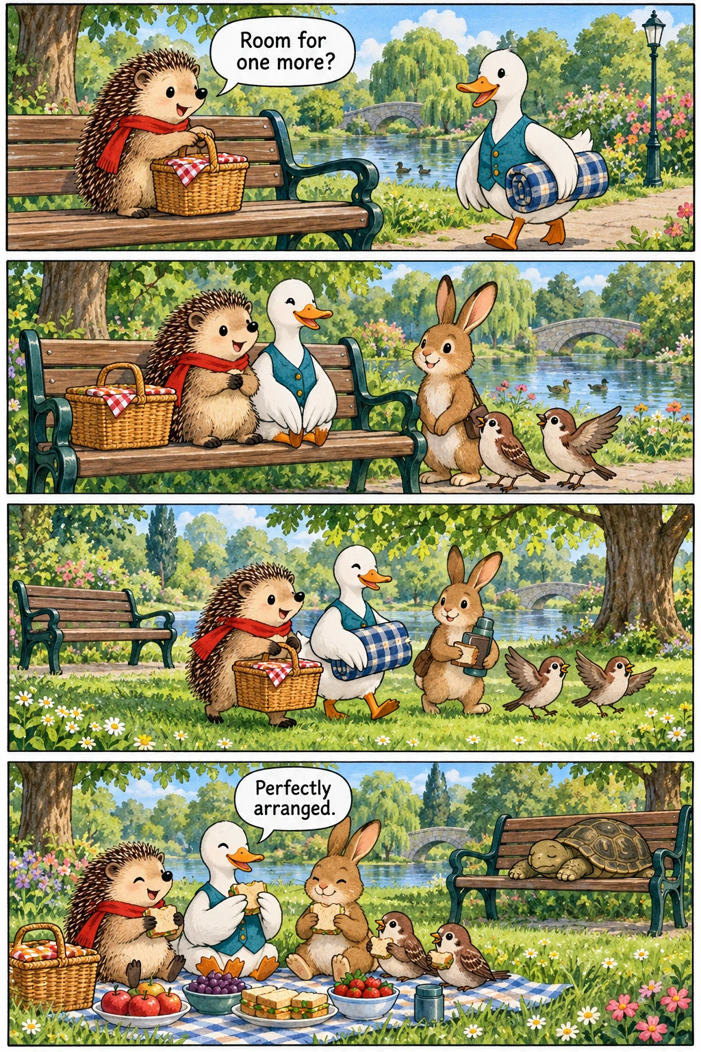 The Bench Has Company, page 1. A full transcript follows the comic.