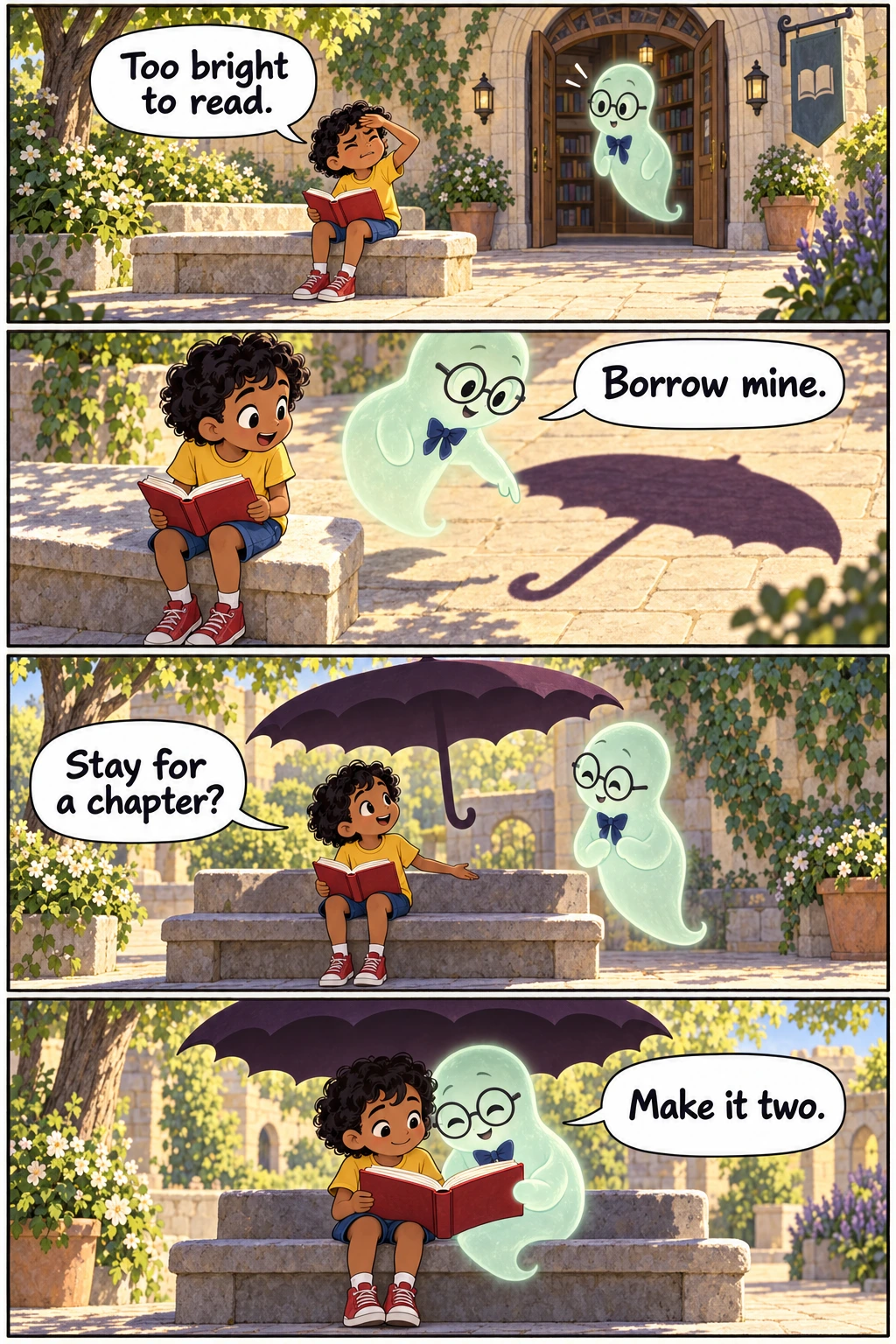 The Borrowed Shadow, page 1. A full transcript follows the comic.