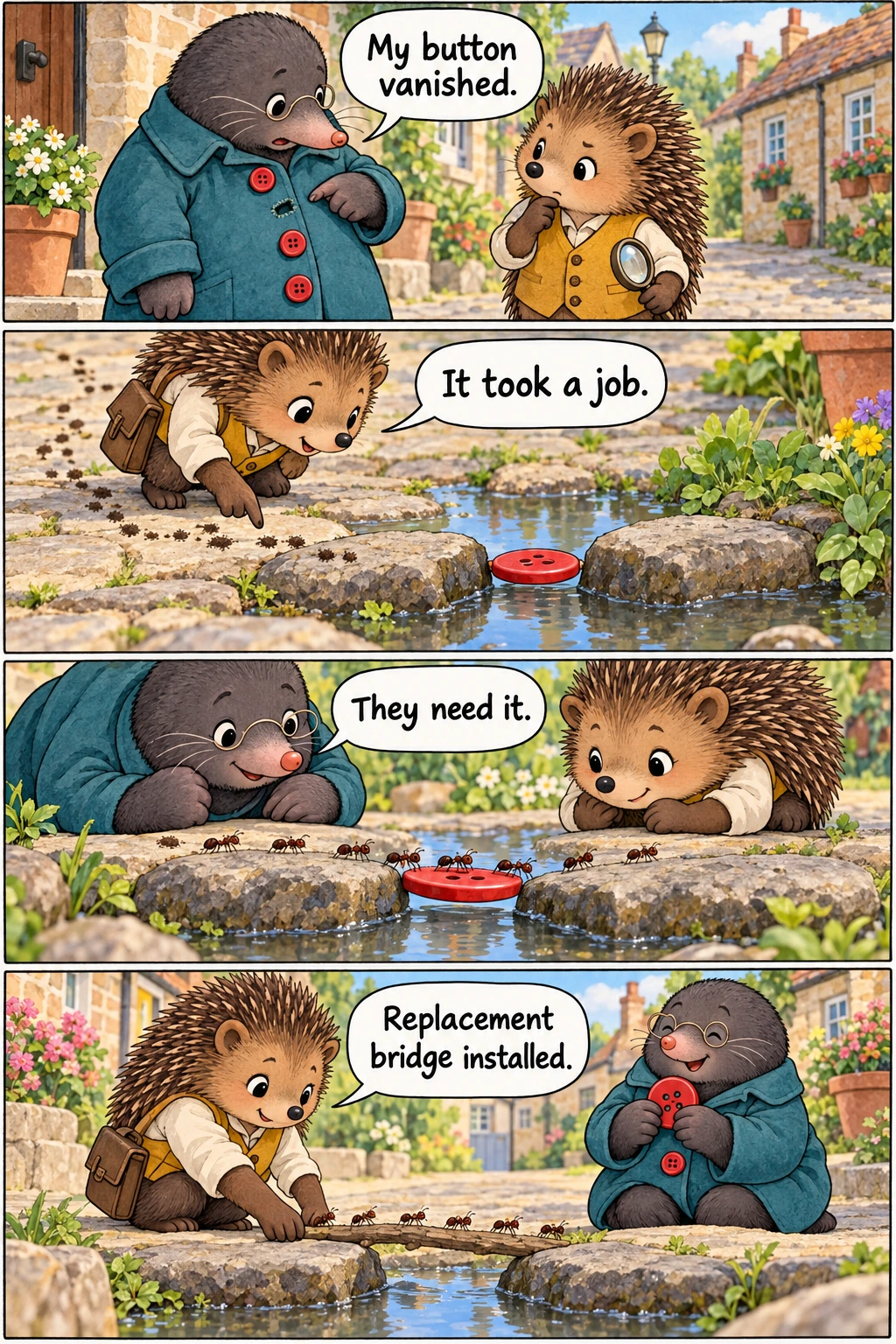 The Button Bridge, page 1. A full transcript follows the comic.