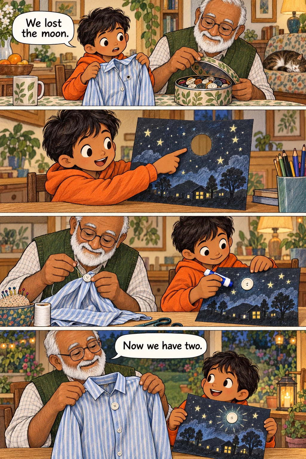 The Button Moon, page 1. A full transcript follows the comic.
