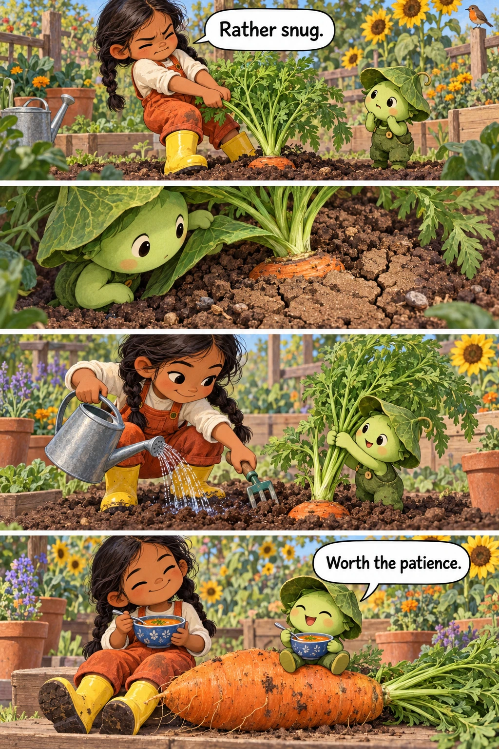 The Carrot That Would Not Budge, page 1. A full transcript follows the comic.