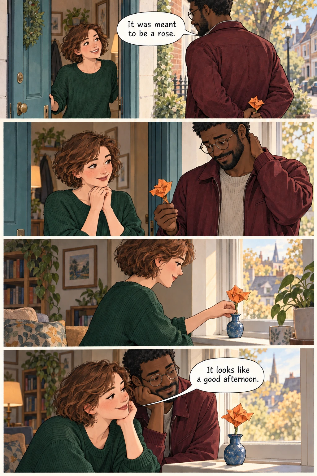 The Crooked Flower, page 1. A full transcript follows the comic.