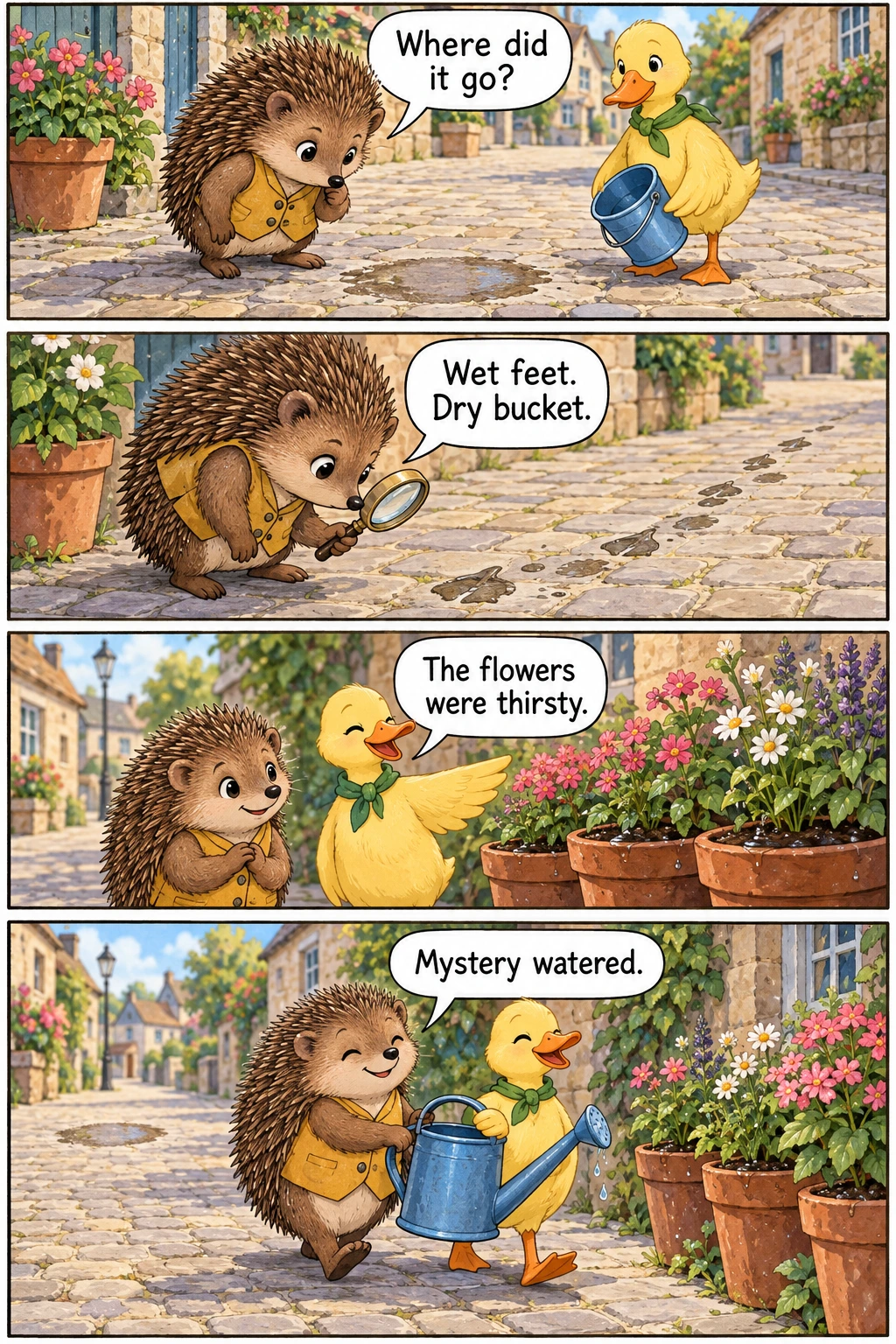 The Disappearing Puddle, page 1. A full transcript follows the comic.