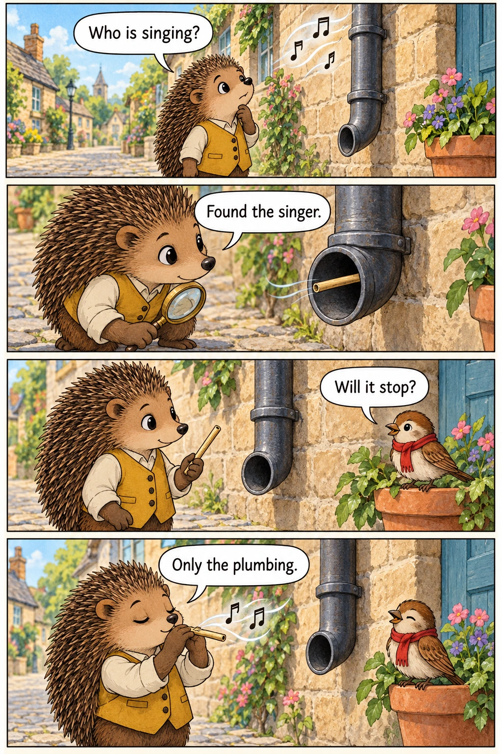 The Drainpipe Solo, page 1. A full transcript follows the comic.