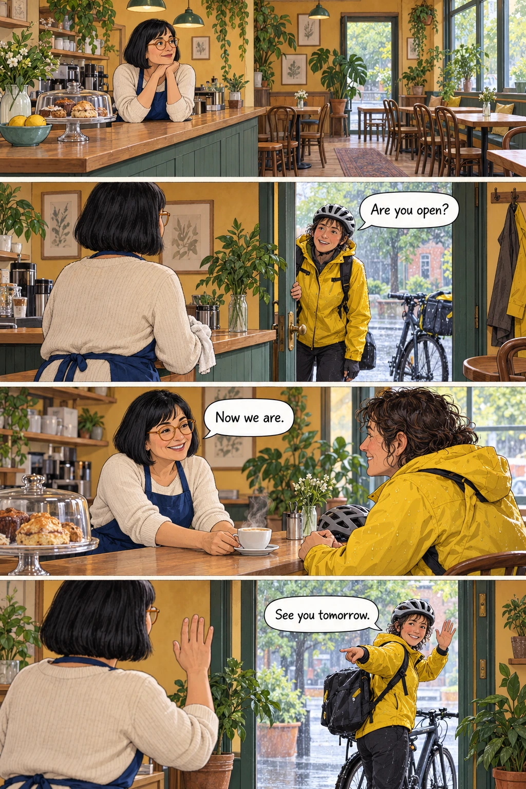 The First Customer, page 1. A full transcript follows the comic.