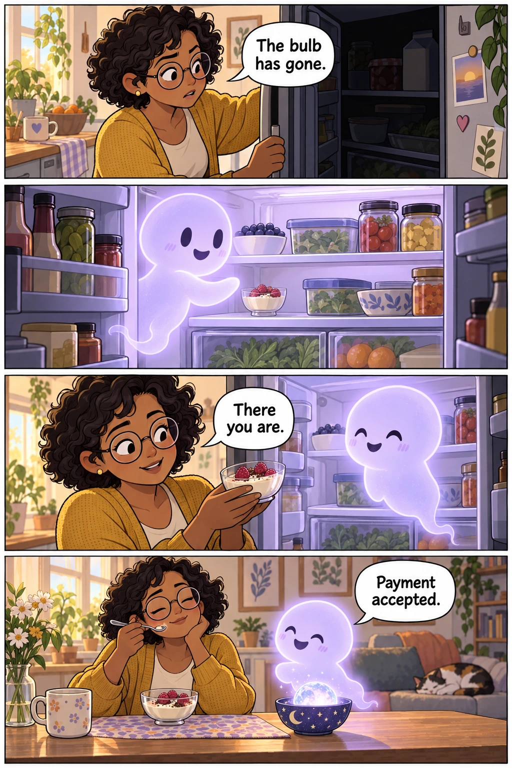The Fridge Nightlight, page 1. A full transcript follows the comic.