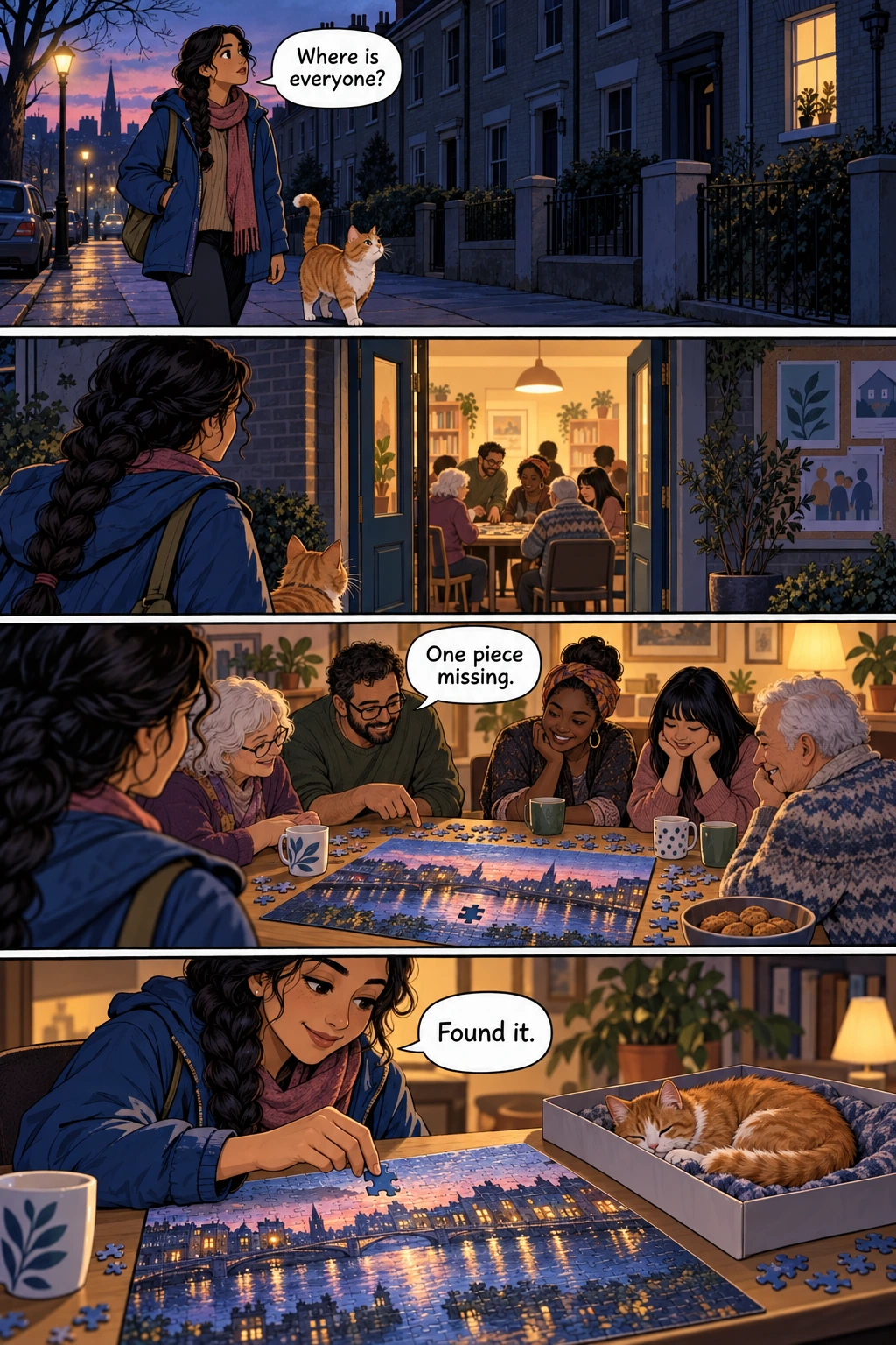 The Last Lit Window, page 1. A full transcript follows the comic.