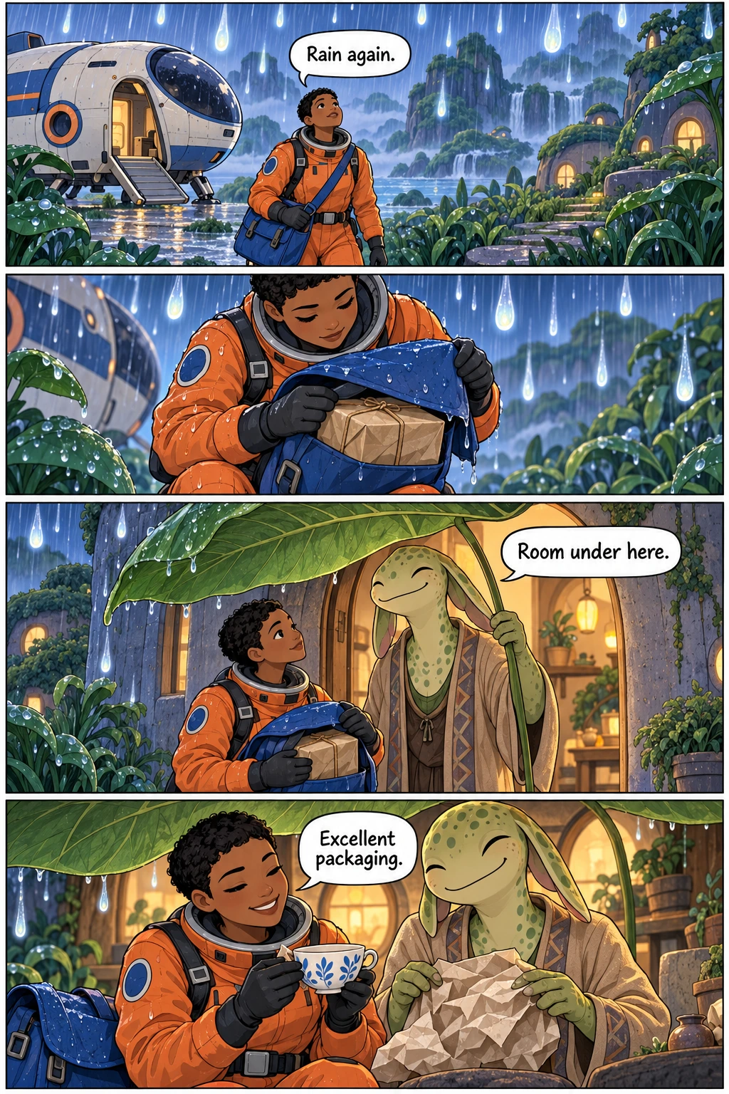 The Parcel Umbrella, page 1. A full transcript follows the comic.