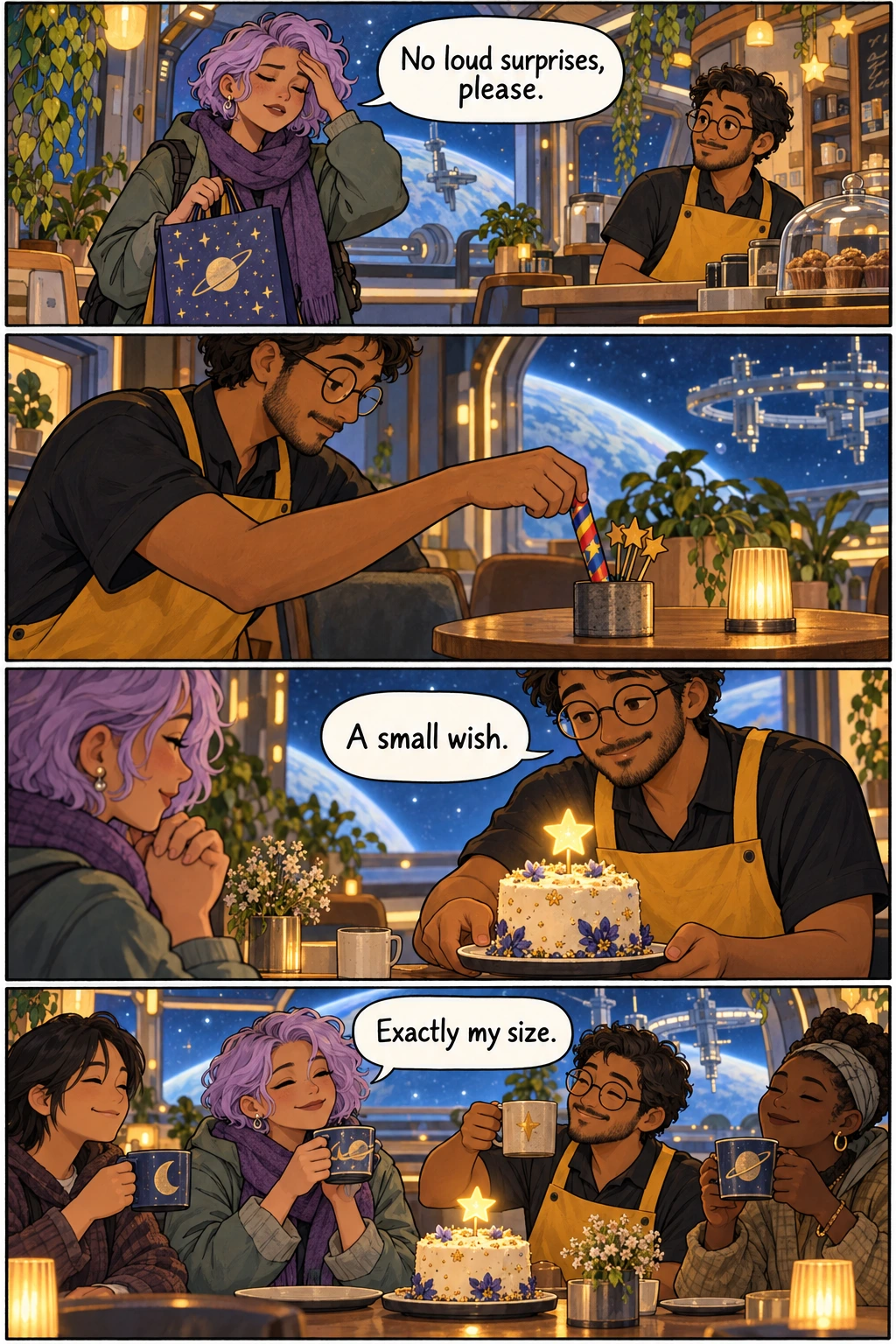 The Quietest Birthday, page 1. A full transcript follows the comic.