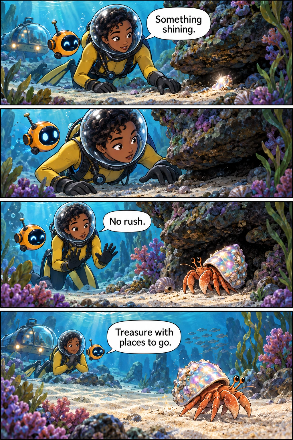 The Shy Treasure, page 1. A full transcript follows the comic.