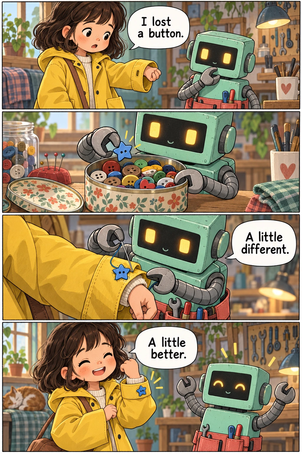 The Spare Button, page 1. A full transcript follows the comic.