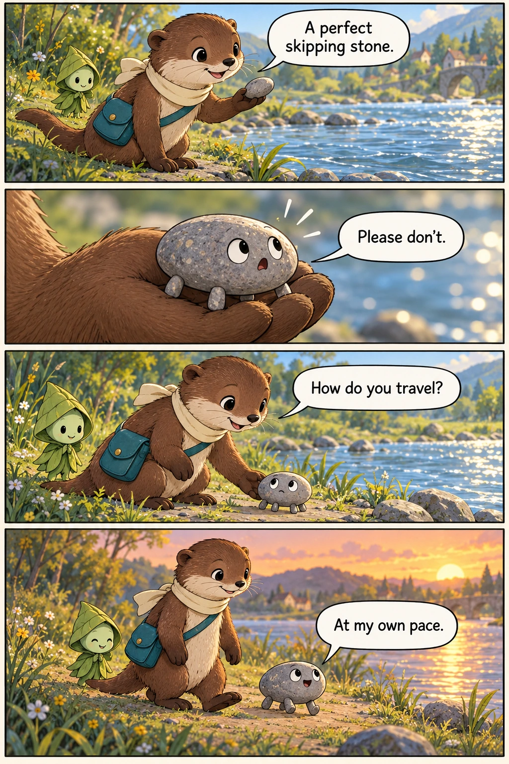 The Stone That Would Not Skip, page 1. A full transcript follows the comic.