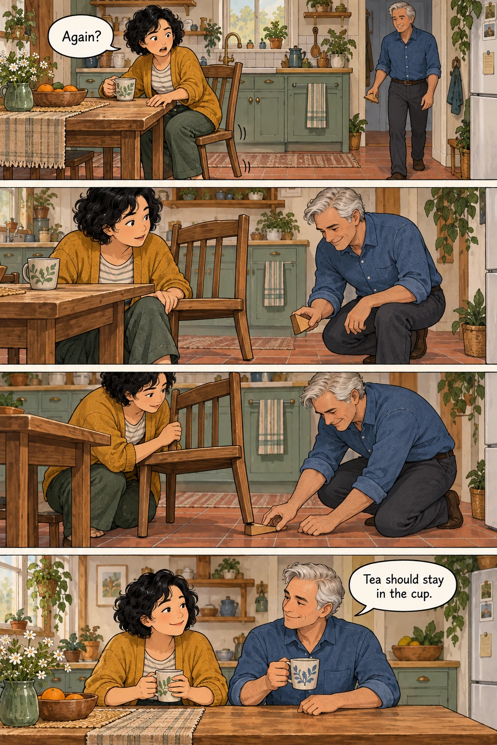 The Uneven Chair, page 1. A full transcript follows the comic.