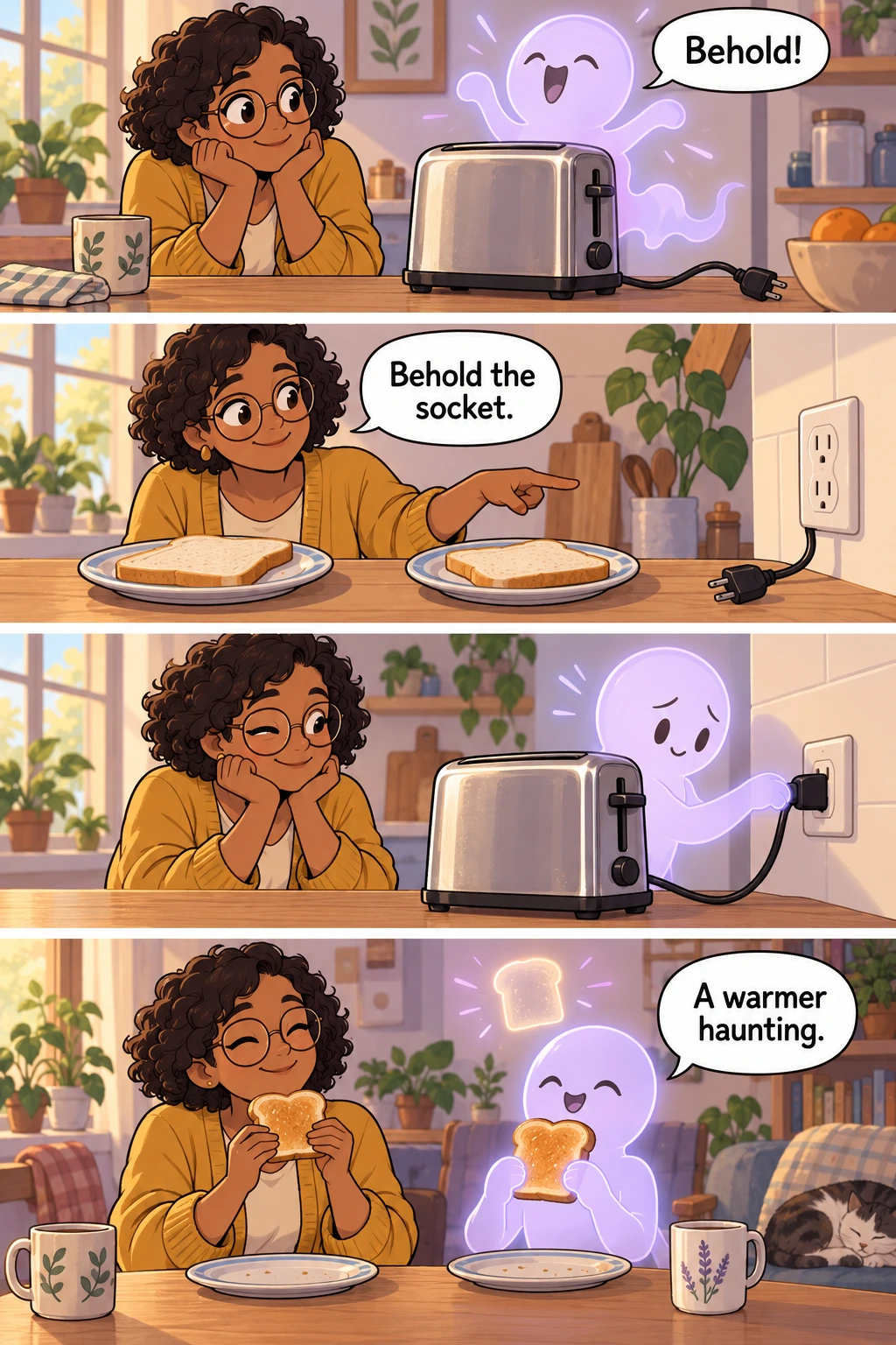 The Unhaunted Toast, page 1. A full transcript follows the comic.