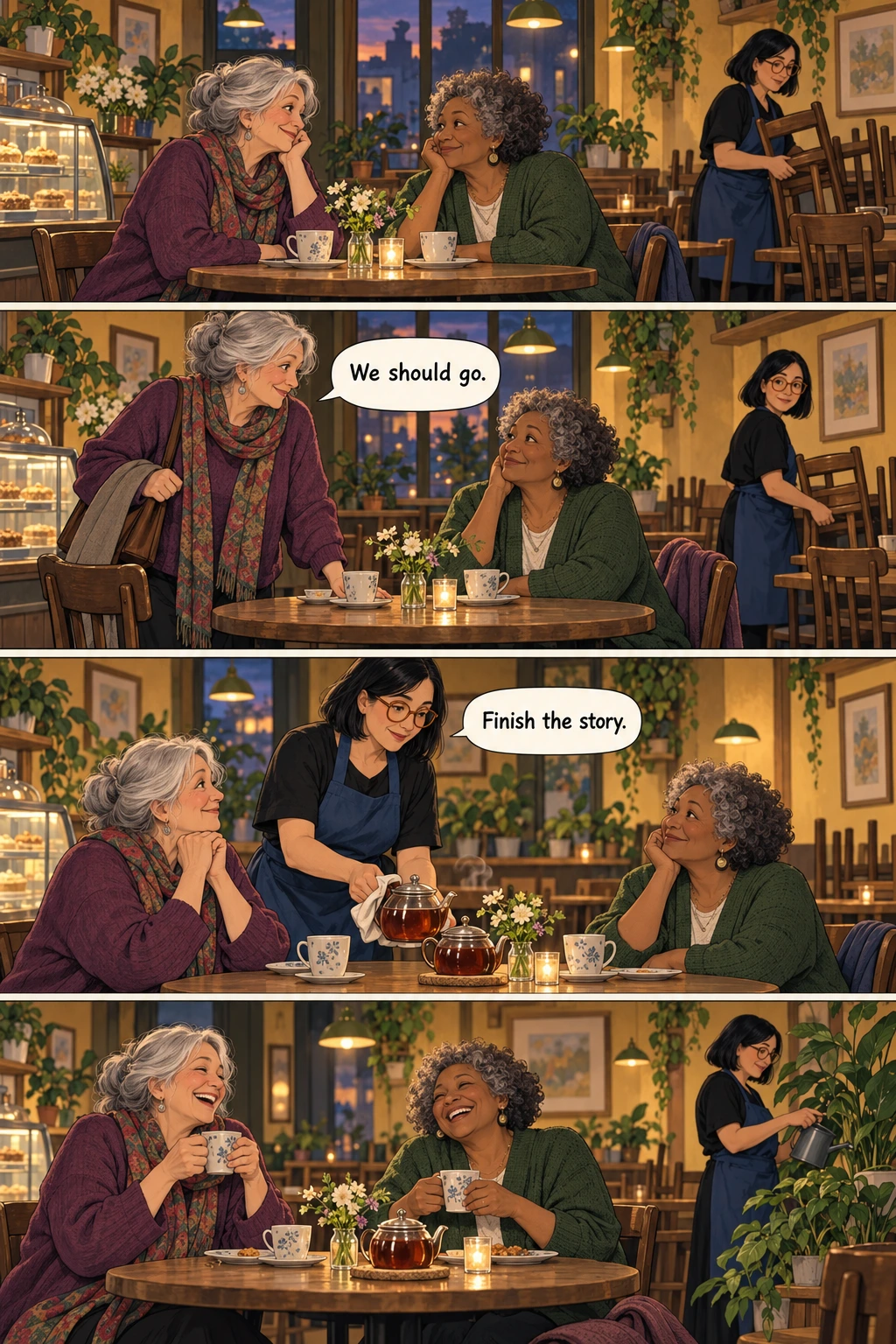 The Unhurried Goodbye, page 1. A full transcript follows the comic.