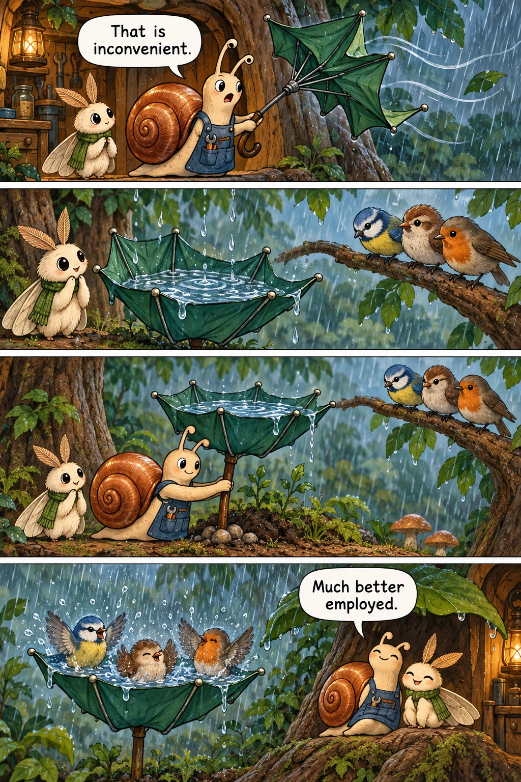 The Upside-Down Umbrella, page 1. A full transcript follows the comic.
