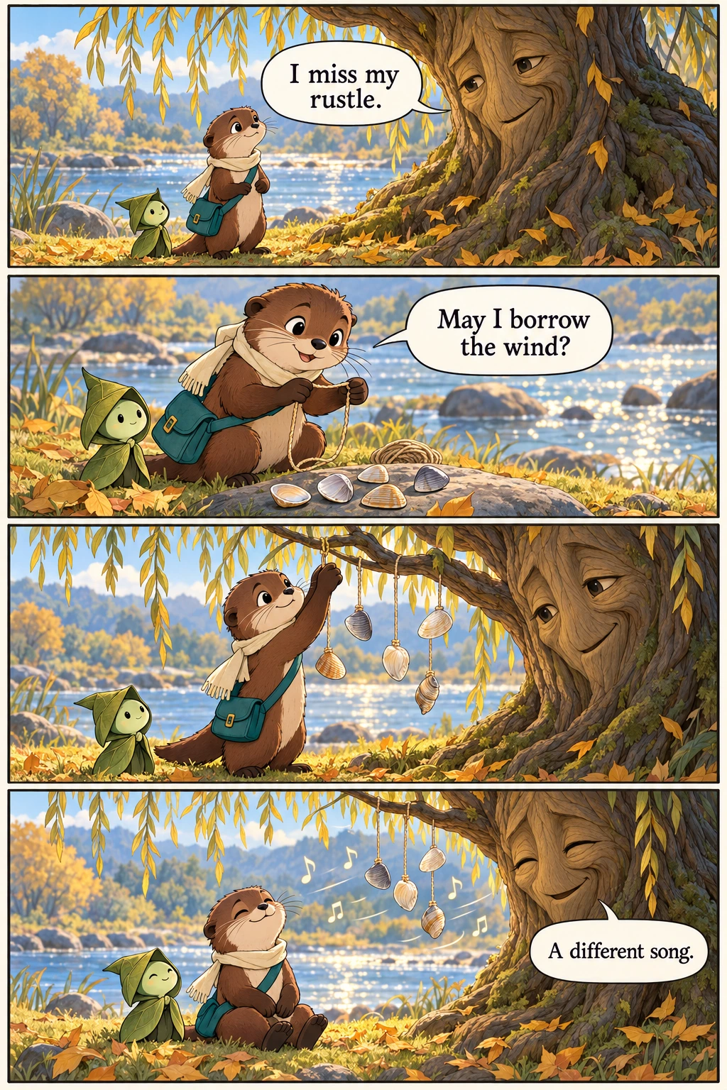 The Willow's Borrowed Voice, page 1. A full transcript follows the comic.