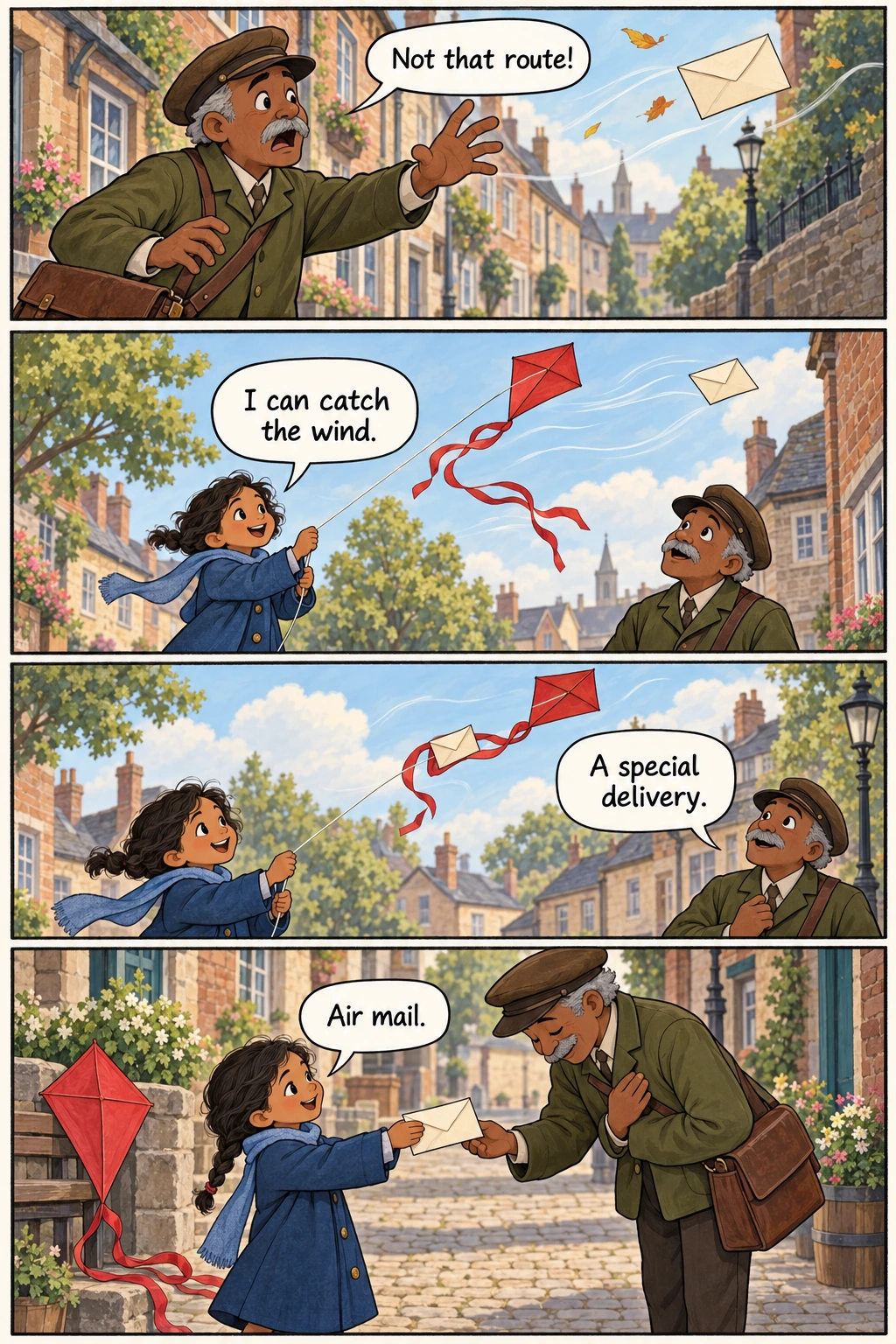 The Wind Takes a Letter, page 1. A full transcript follows the comic.