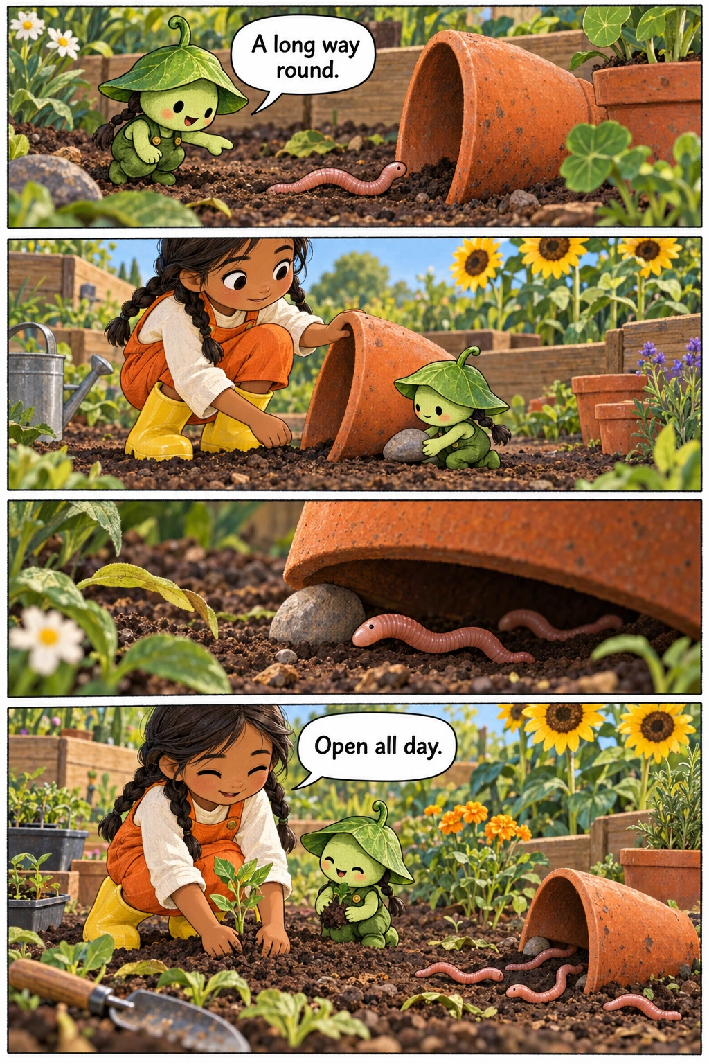 The Worm-Sized Shortcut, page 1. A full transcript follows the comic.