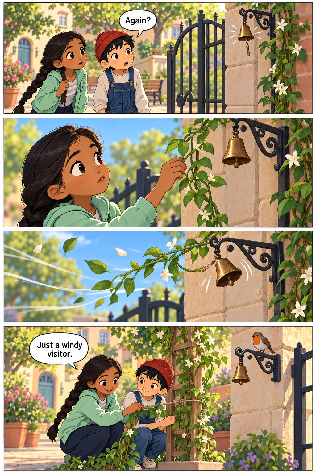 Who Rang the Bell, page 1. A full transcript follows the comic.