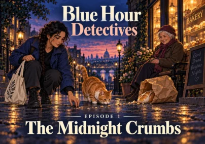 Blue Hour Detectives — Episode 1: The Midnight Crumbs. Tailored episode cover.