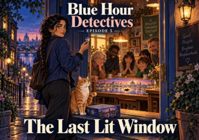 Blue Hour Detectives — Episode 5: The Last Lit Window. Tailored episode cover.