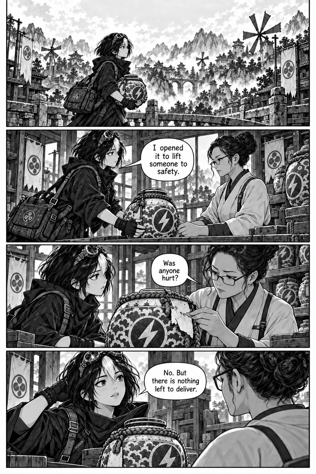 Borrowed Thunder, Chapter 2, page 2. Neri returns to Ilen’s depot and admits opening the thunder jar for a rescue.