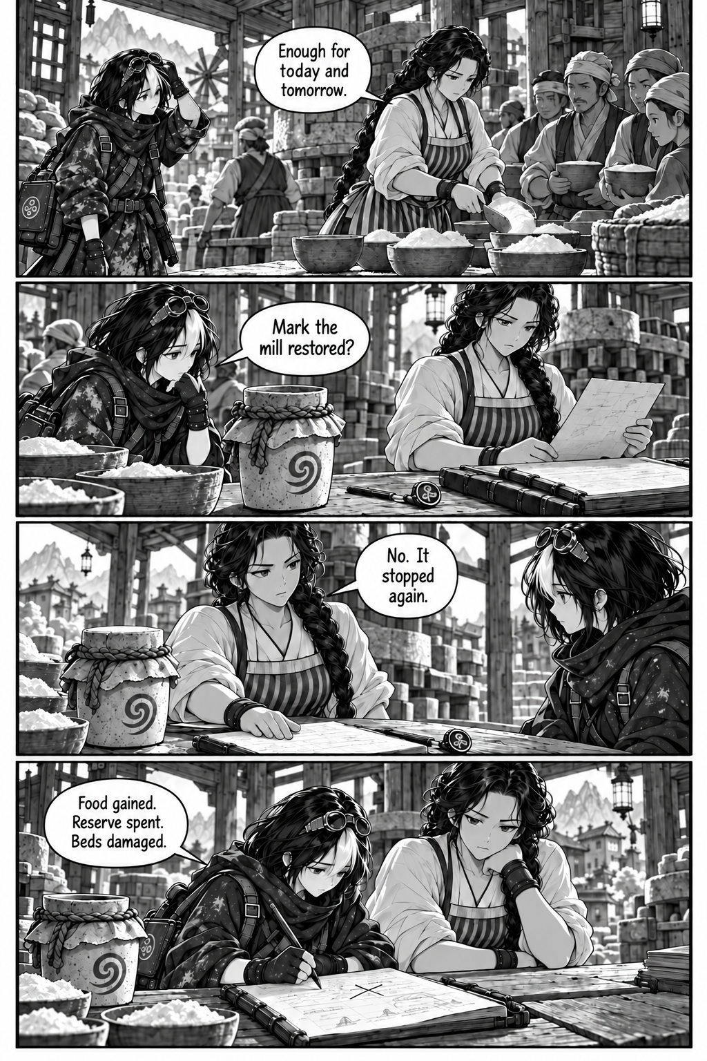 Borrowed Thunder, Chapter 4, page 6. Eda distributes flour but refuses to mark the stopped mill restored.