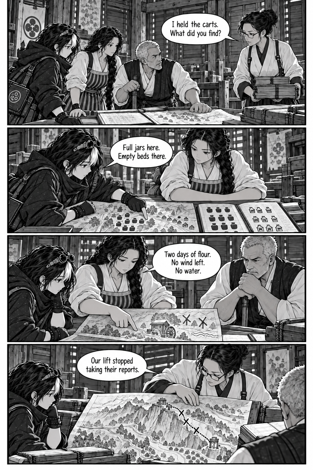 Borrowed Thunder, Chapter 5, page 5. Neri and Eda bring the valley evidence to the ridge works.
