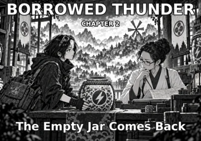 Borrowed Thunder — Chapter 2: The Empty Jar Comes Back. Neri returns the empty thunder jar to Ilen at the depot. Dedicated chapter cover.