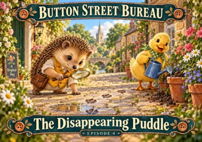 Button Street Bureau — Episode 4: The Disappearing Puddle. Tailored episode cover.
