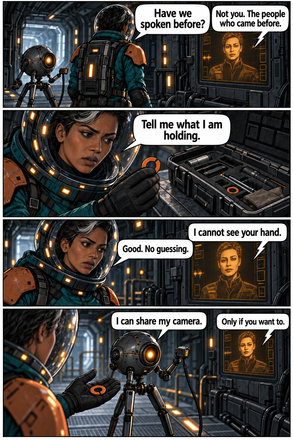 Mara tests whether Inez can respond to events happening now. Full dialogue and scene descriptions are in the transcript below.