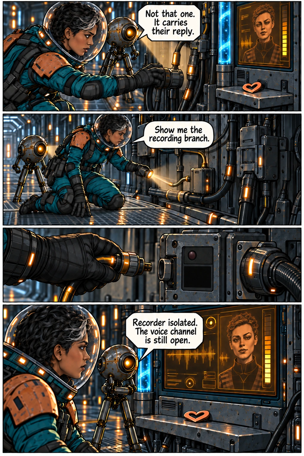 Mara disconnects the recording branch while preserving the voice channel. Full dialogue and scene descriptions are in the transcript below.