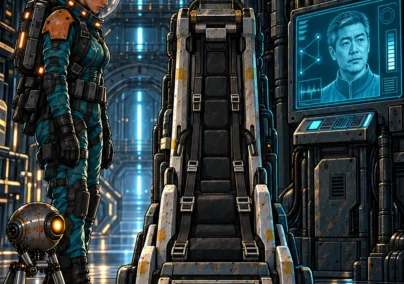 Far Signal: The Room Left Empty. Mara and Sio beside an empty cradle and Oren on a screen.