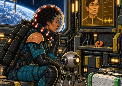Far Signal finale: Mara and Sio sit beside Inez's amber terminal and the orange heart in the now-supported relay.