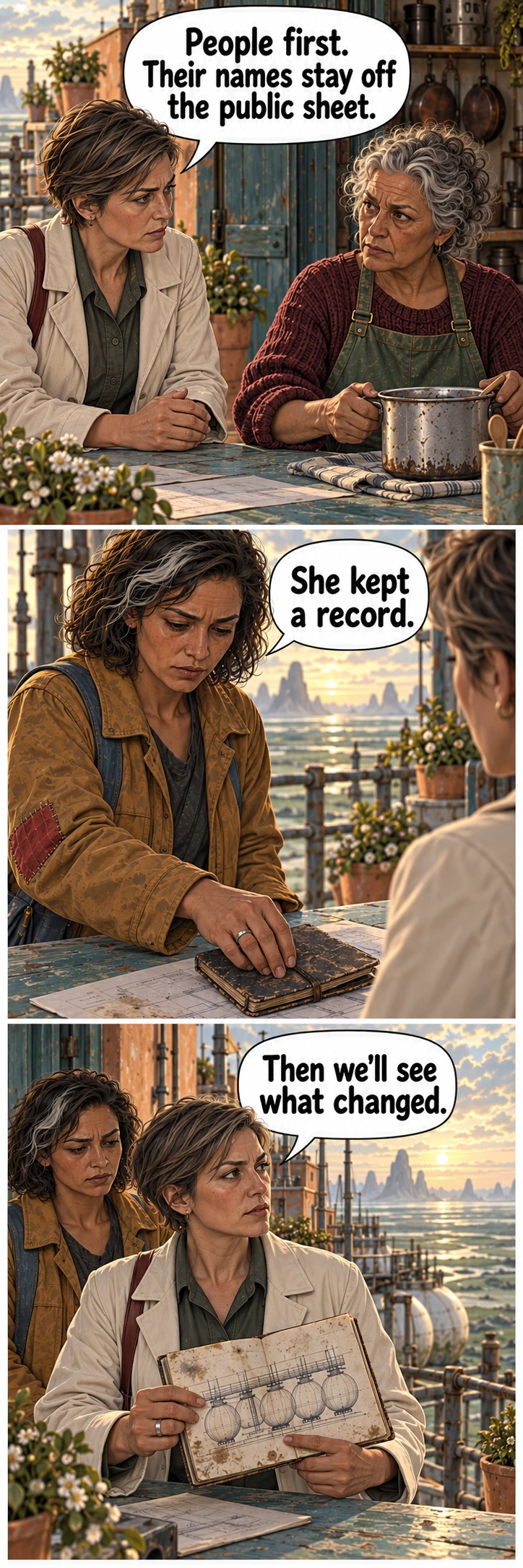 Three Borrowed Rooms, sequence 2: Tamsin protects the residents privacy while Mara brings her mothers record.