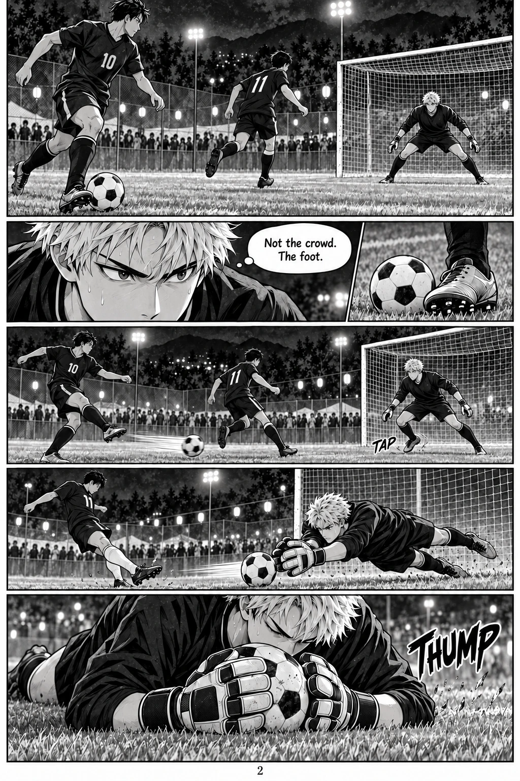 Paper Moon Goalkeeper, chapter 1, page 2. Full dialogue and description in the transcript.