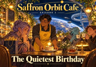 Saffron Orbit Cafe — Episode 3: The Quietest Birthday. Tailored episode cover.