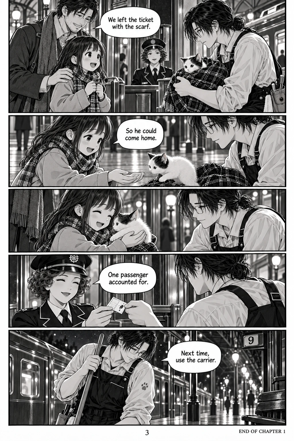 The Ninth Seat, chapter 1, page 3. Full dialogue and description in the transcript.
