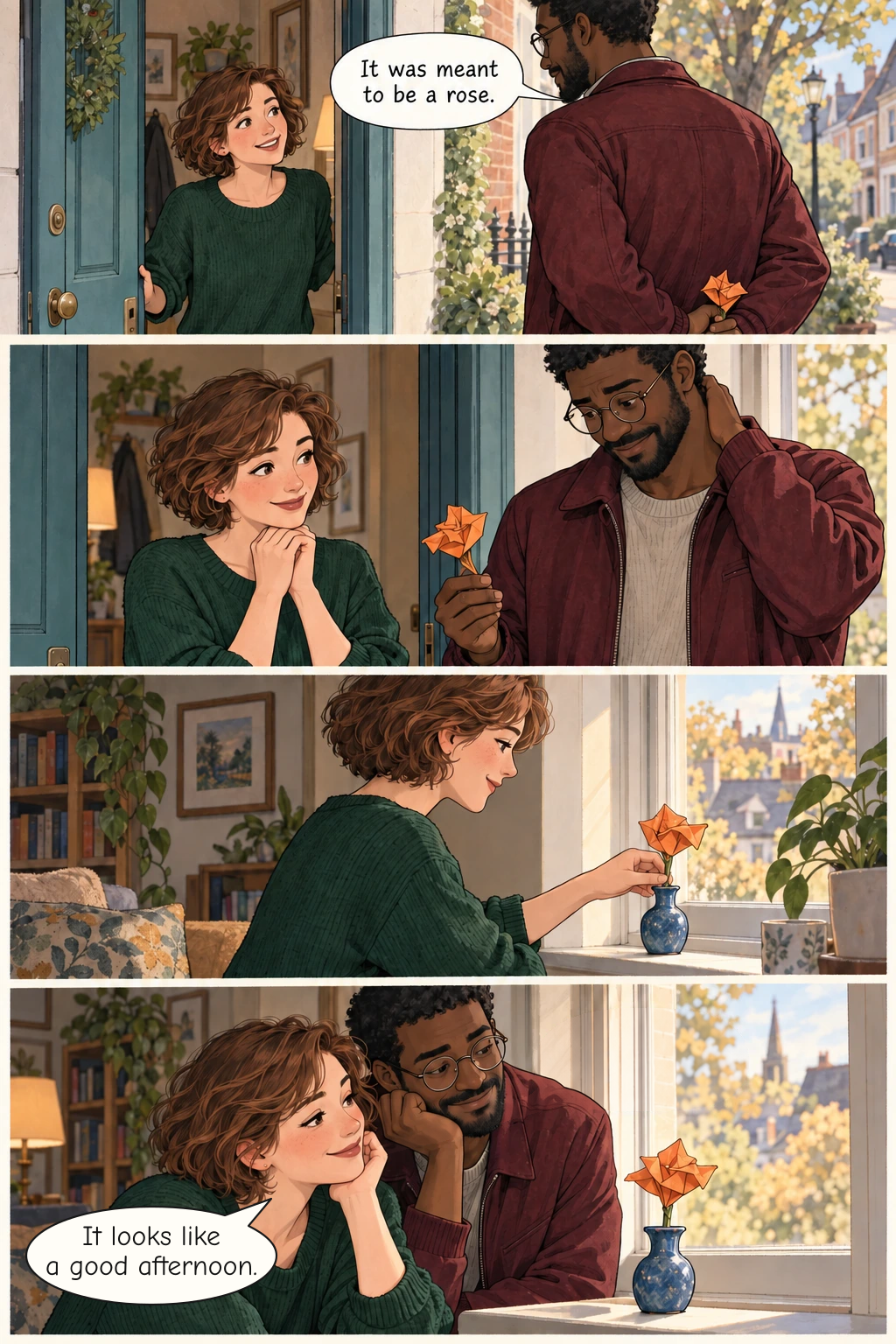 The Crooked Flower, page 1. A full transcript follows the comic.
