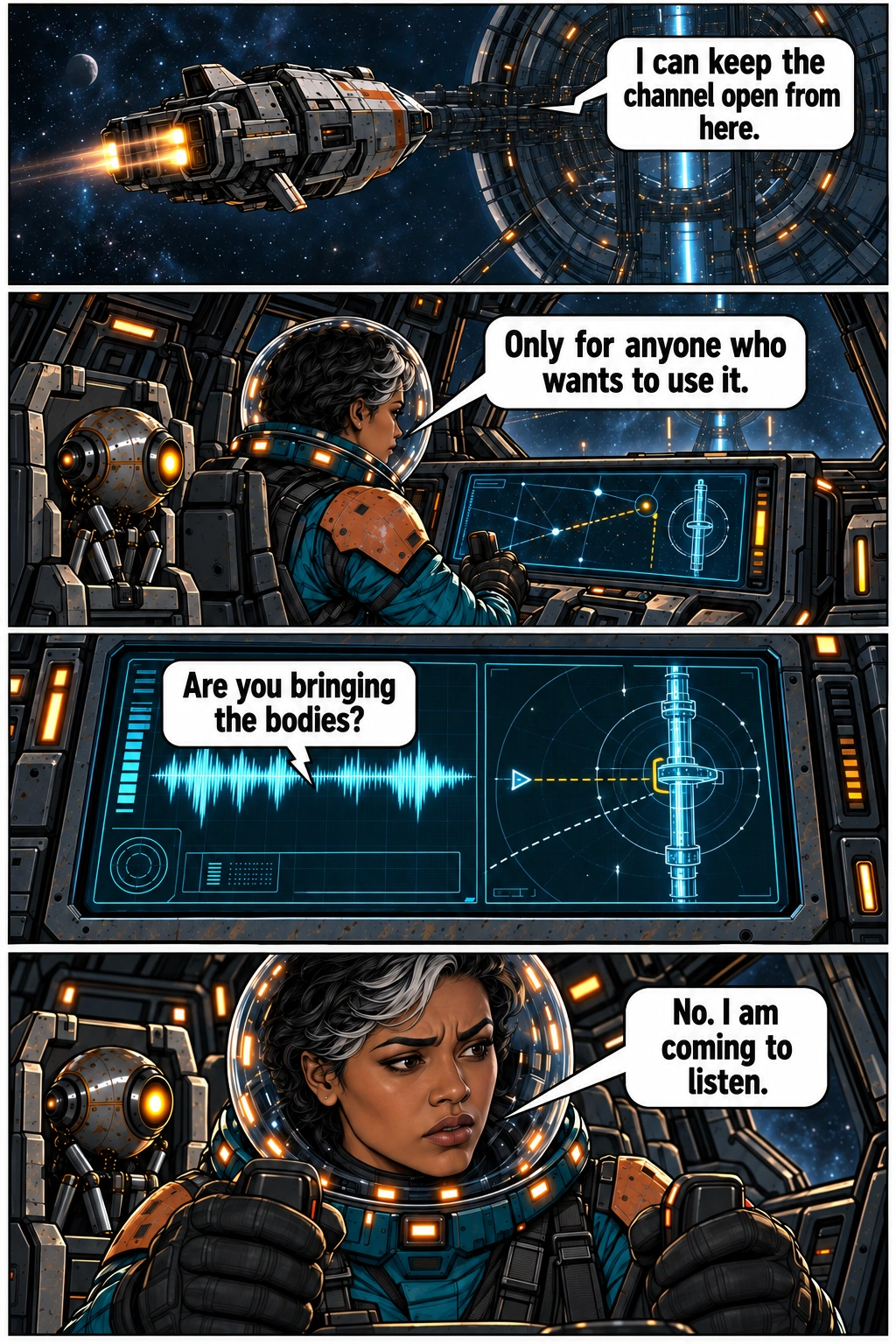 Mara travels to another relay and answers an unexpected question. Full dialogue and scene descriptions are in the transcript below.