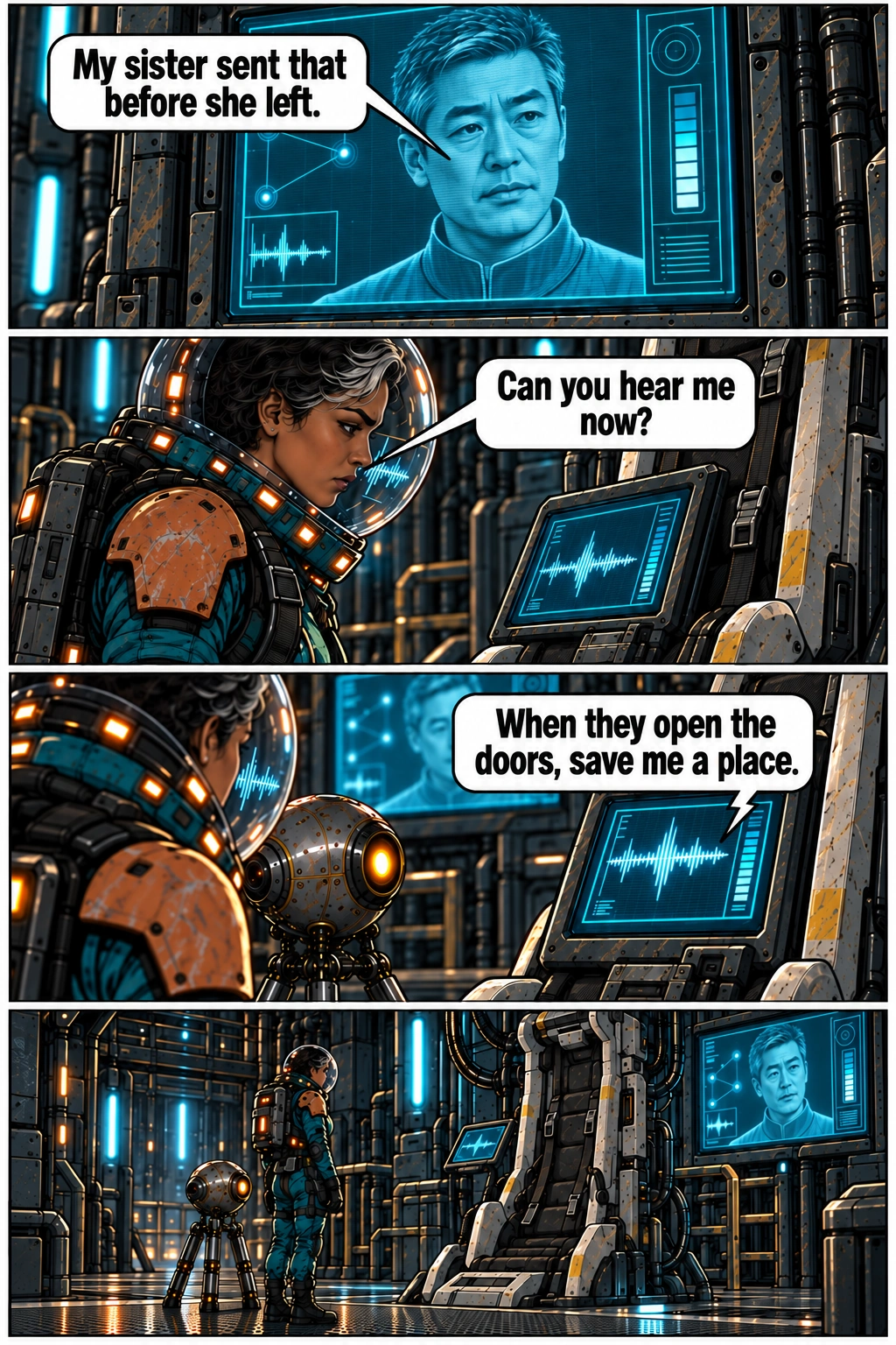 Mara waits for an answer as the old message repeats. Full dialogue and scene descriptions are in the transcript below.