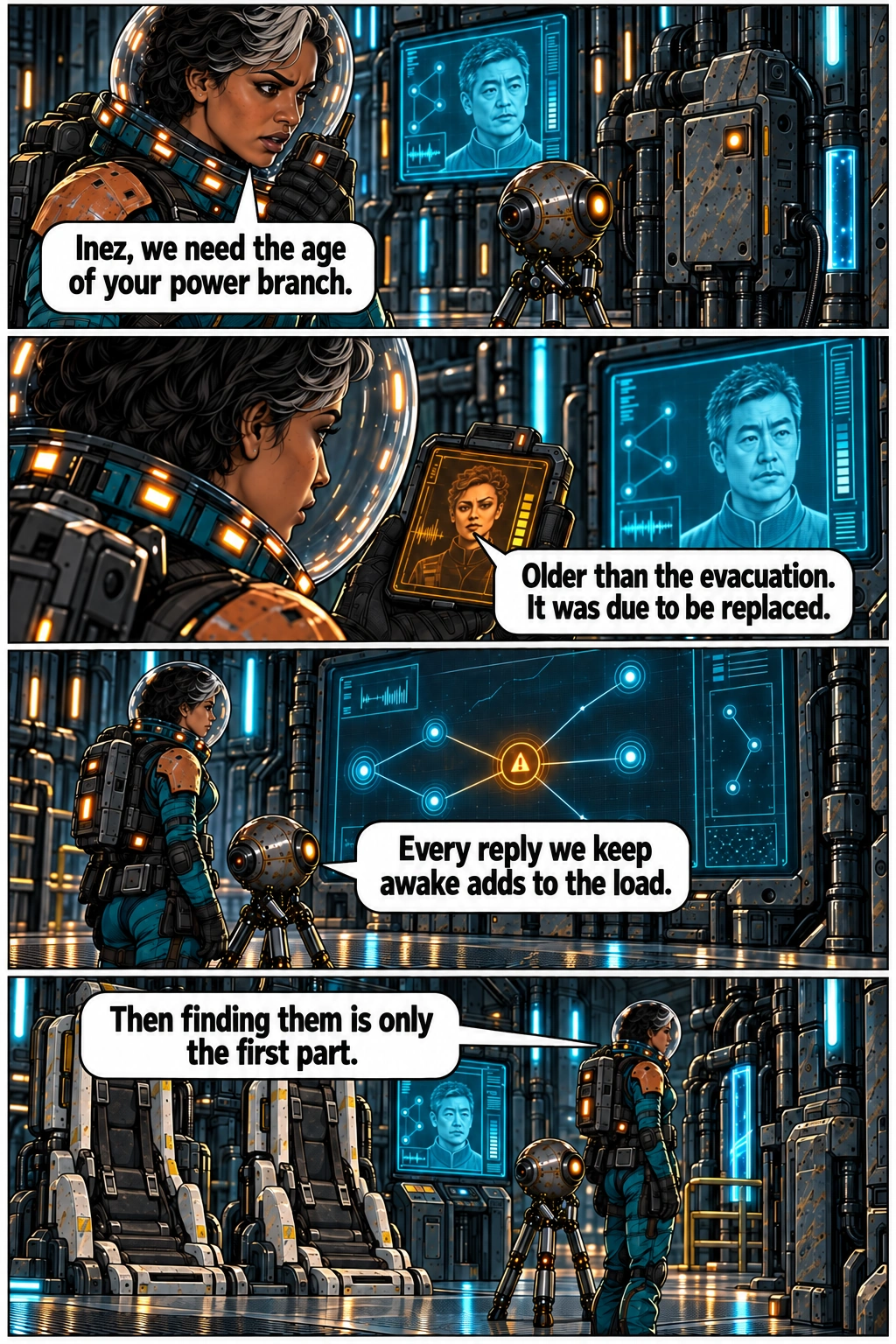 Mara learns that the relays share an ageing power branch. Full dialogue and scene descriptions are in the transcript below.