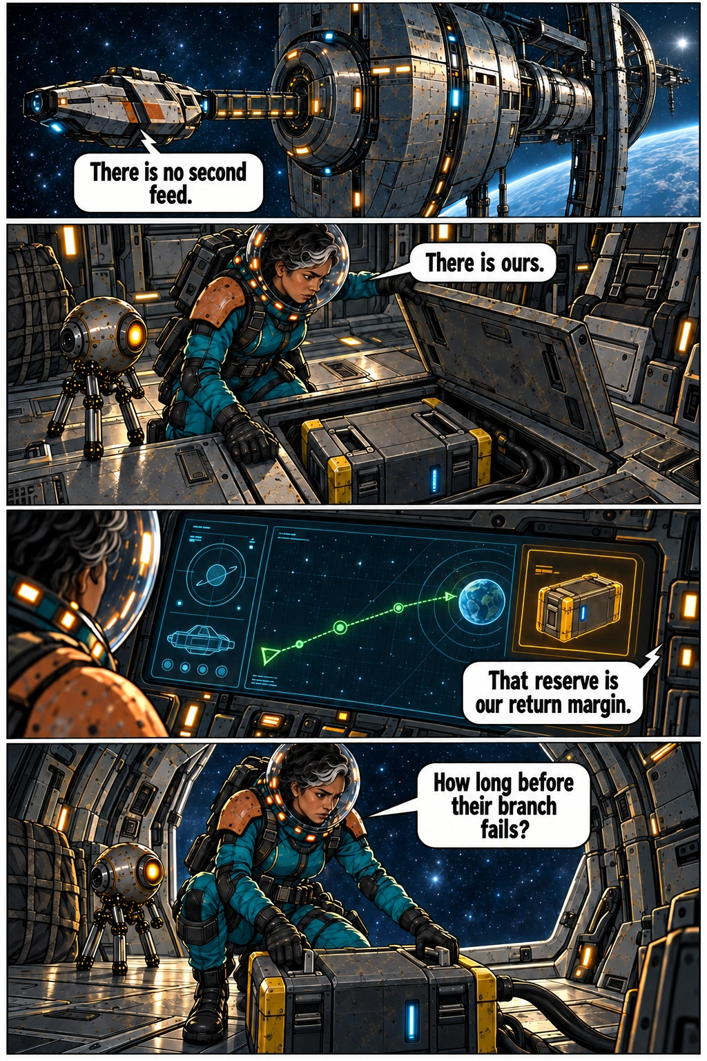 Mara considers using the shuttle reserve battery. Full dialogue and scene descriptions are in the transcript below.